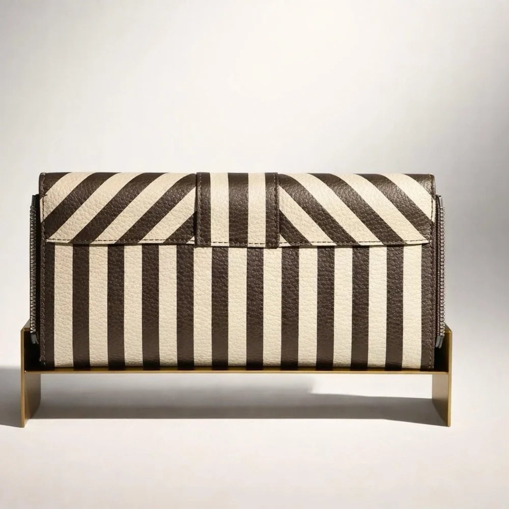 Henri Bendel Chocolate and Ivory Striped Wallet on a Chain - Picture 3 of 3